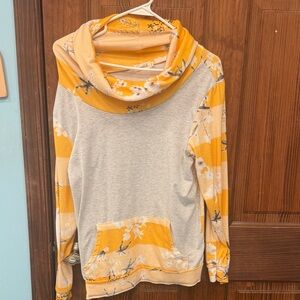 Floral Cowl Neck Sweater in Yellow and Gray